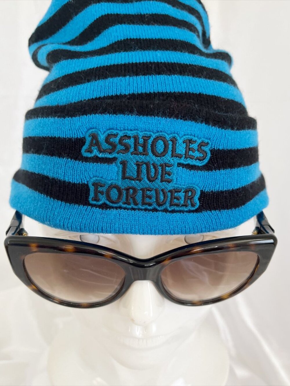 A**HOLES LIVE FOREVER Essential Patch Beanie Blue Black Stripe - Picture 8 of 8